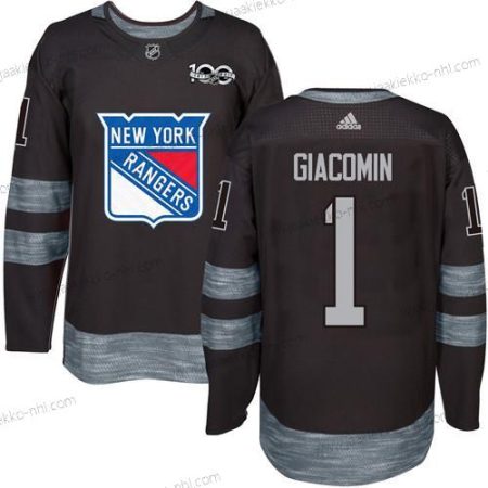 Miesten York New York Rangers #1 Eddie Giacomin Musta 1917-2017 100th Vuosipäivä Ommeltu NHL Paita