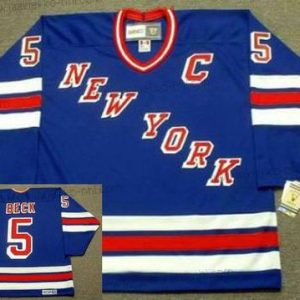 Miesten York New York Rangers #5 Barry Beck 1983 CCM Vintage Sininen Punainen Valkoinen Kolmas paita NHL Jääkiekko Paita