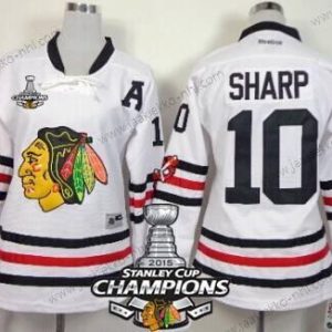 Naisten Chicago Blackhawks #10 Patrick Sharp 2015 Talvi Klassinen Valkoinen Paita W/2015 Stanley Cup Champion Patch