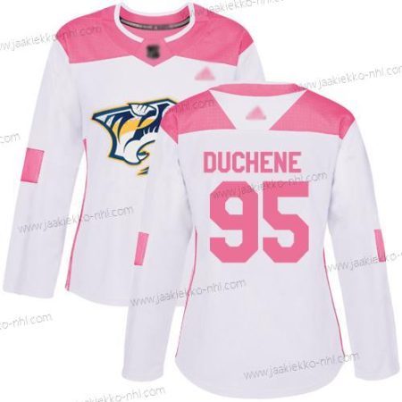 Naisten Nashville Predators #95 Matt Duchene Valkoinen Pinkki Aito Ommeltu Jääkiekko Paita