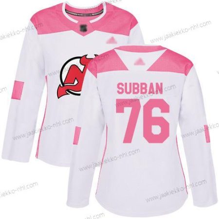 Naisten New Jersey Devils #76 P. K. Subban Valkoinen Pinkki Aito Ommeltu Jääkiekko Paita