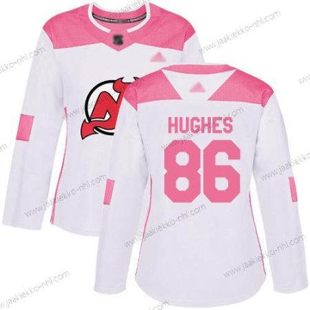 Naisten New Jersey Devils #86 Jack Hughes Valkoinen Pinkki Aito Ommeltu Jääkiekko Paita