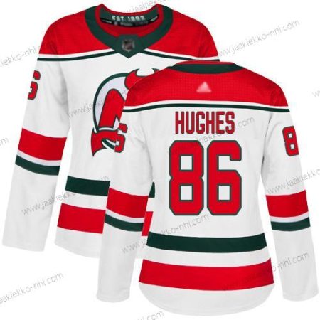 Naisten New Jersey Devils #86 Jack Hughes Valkoinen Vaihtopaita Aito Ommeltu Jääkiekko Paita