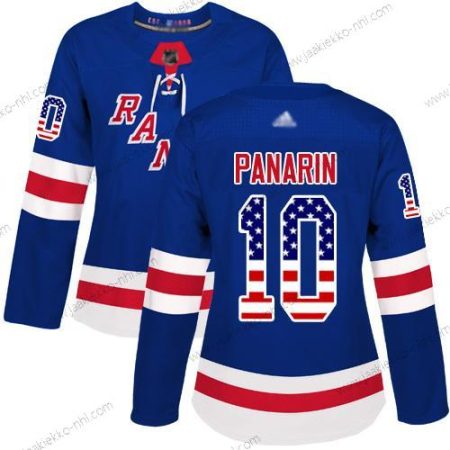 Naisten New York Rangers #10 Artemi Panarin Royal Sininen Kotiottelupaita Aito USA Flag Ommeltu Jääkiekko Paita