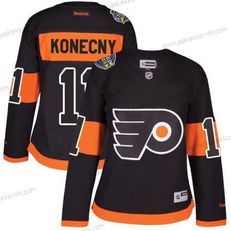 Naisten Philadelphia Flyers #11 Travis Konecny Musta 2017 Stadium Series Ommeltu NHL Paita