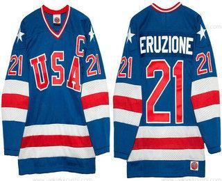 Nike Miesten 1980 Olympics USA #21 Mike Eruzione Royal Sininen Ommeltu Vintage Jääkiekko Paita