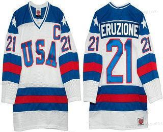 Nike Miesten 1980 Olympics USA #21 Mike Eruzione Valkoinen Ommeltu Vintage Jääkiekko Paita