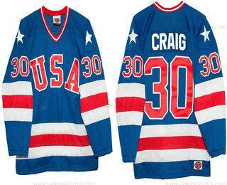 Nike Miesten 1980 Olympics USA #30 Jim Craig Royal Sininen Ommeltu Vintage Jääkiekko Paita