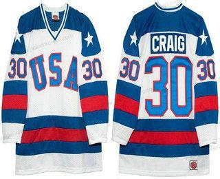 Nike Miesten 1980 Olympics USA #30 Jim Craig Valkoinen Ommeltu Vintage Jääkiekko Paita