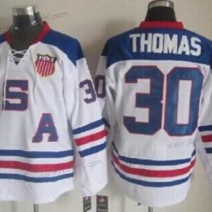 Nike Miesten 2010 Olympics USA #30 Tim Thomas Valkoinen Paita