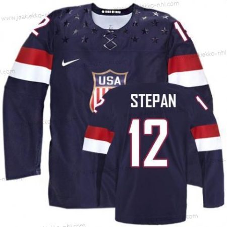 Nike Miesten 2014 Olympics USA #12 Derek Stepan Laivastonsininen Sininen Paita