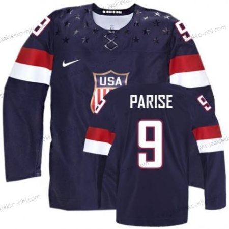 Nike Miesten 2014 Olympics USA #9 Zach Parise Laivastonsininen Sininen Paita