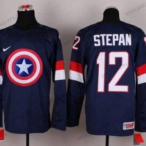 Nike Miesten 2015 USA maajoukkue #12 Derek Stepan Captain Amerikka Laivastonsininen Sininen Paita