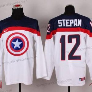 Nike Miesten 2015 USA maajoukkue #12 Derek Stepan Captain Amerikka Valkoinen Paita