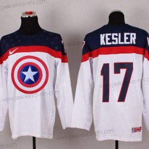 Nike Miesten 2015 USA maajoukkue #17 Ryan Kesler Captain Amerikka Valkoinen Paita