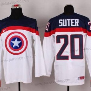 Nike Miesten 2015 USA maajoukkue #20 Ryan Suter Captain Amerikka Valkoinen Paita