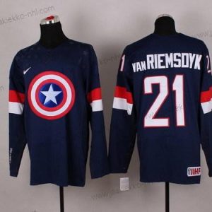 Nike Miesten 2015 USA maajoukkue #21 James Van Riemsdyk Captain Amerikka Laivastonsininen Sininen Paita