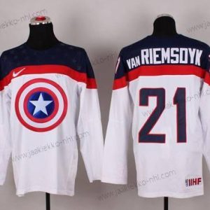 Nike Miesten 2015 USA maajoukkue #21 James Van Riemsdyk Captain Amerikka Valkoinen Paita