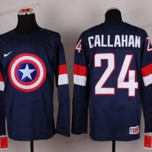 Nike Miesten 2015 USA maajoukkue #24 Ryan Callahan Captain Amerikka Laivastonsininen Sininen Paita