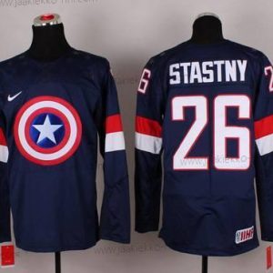 Nike Miesten 2015 USA maajoukkue #26 Paul Stastny Captain Amerikka Laivastonsininen Sininen Paita