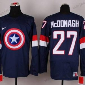 Nike Miesten 2015 USA maajoukkue #27 Ryan Mcdonagh Captain Amerikka Laivastonsininen Sininen Paita