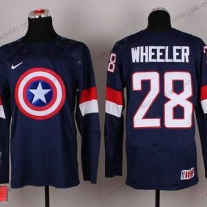 Nike Miesten 2015 USA maajoukkue #28 Blake Wheeler Captain Amerikka Laivastonsininen Sininen Paita