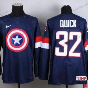 Nike Miesten 2015 USA maajoukkue #32 Jonathan Quick Captain Amerikka Laivastonsininen Sininen Paita