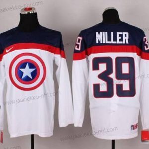 Nike Miesten 2015 USA maajoukkue #39 Ryan Miller Captain Amerikka Valkoinen Paita