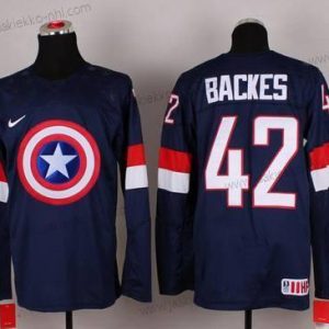 Nike Miesten 2015 USA maajoukkue #42 David Backes Captain Amerikka Laivastonsininen Sininen Paita