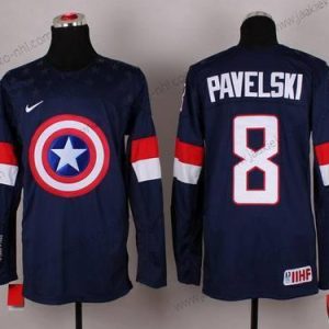 Nike Miesten 2015 USA maajoukkue #8 Joe Pavelski Captain Amerikka Laivastonsininen Sininen Paita