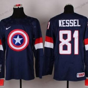 Nike Miesten 2015 USA maajoukkue #81 Phil Kessel Captain Amerikka Laivastonsininen Sininen Paita