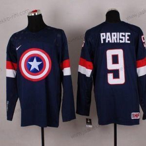 Nike Miesten 2015 USA maajoukkue #9 Zach Parise Captain Amerikka Laivastonsininen Sininen Paita