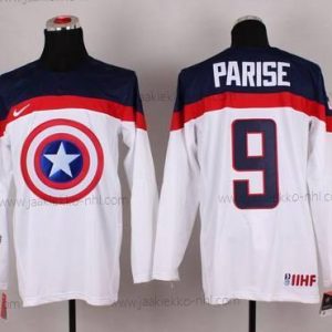 Nike Miesten 2015 USA maajoukkue #9 Zach Parise Captain Amerikka Valkoinen Paita