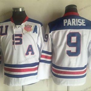 Nike Nuoret USA maajoukkue #9 Zach Parise Valkoinen 1960 Retro Ommeltu NHL Paita