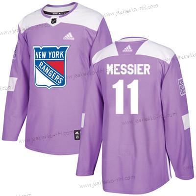 Nuoret New York Rangers #11 Mark Messier Violetti Aito Taistelee syöpää vastaan Ommeltu NHL Paita