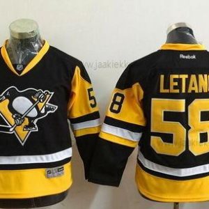 Nuoret Pittsburgh Penguins #58 Kris Letang Musta Vieraspaita Reebok Jääkiekko Paita