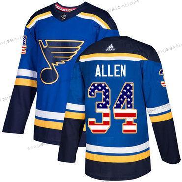 Nuoret St. Louis Blues #34 Jake Allen Sininen Kotiottelupaita Aito USA Flag Ommeltu NHL Paita