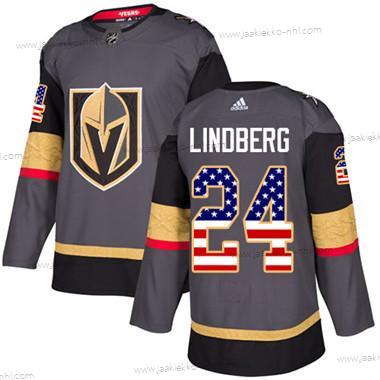 Nuoret Vegas Golden Knights #24 Oscar Lindberg Harmaa Kotiottelupaita Aito USA Flag Ommeltu NHL Paita