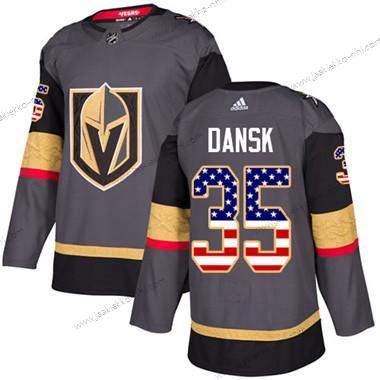 Nuoret Vegas Golden Knights #35 Oscar Dansk Harmaa Kotiottelupaita Aito USA Flag Ommeltu NHL Paita