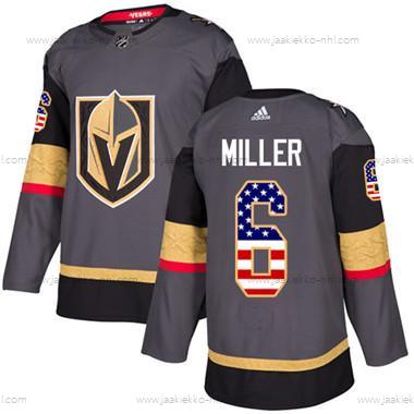 Nuoret Vegas Golden Knights #6 Colin Miller Harmaa Kotiottelupaita Aito USA Flag Ommeltu NHL Paita