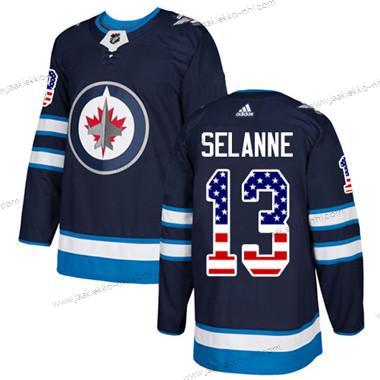 Nuoret Winnipeg Jets #13 Teemu Selanne Laivastonsininen Sininen Kotiottelupaita Aito USA Flag Ommeltu NHL Paita